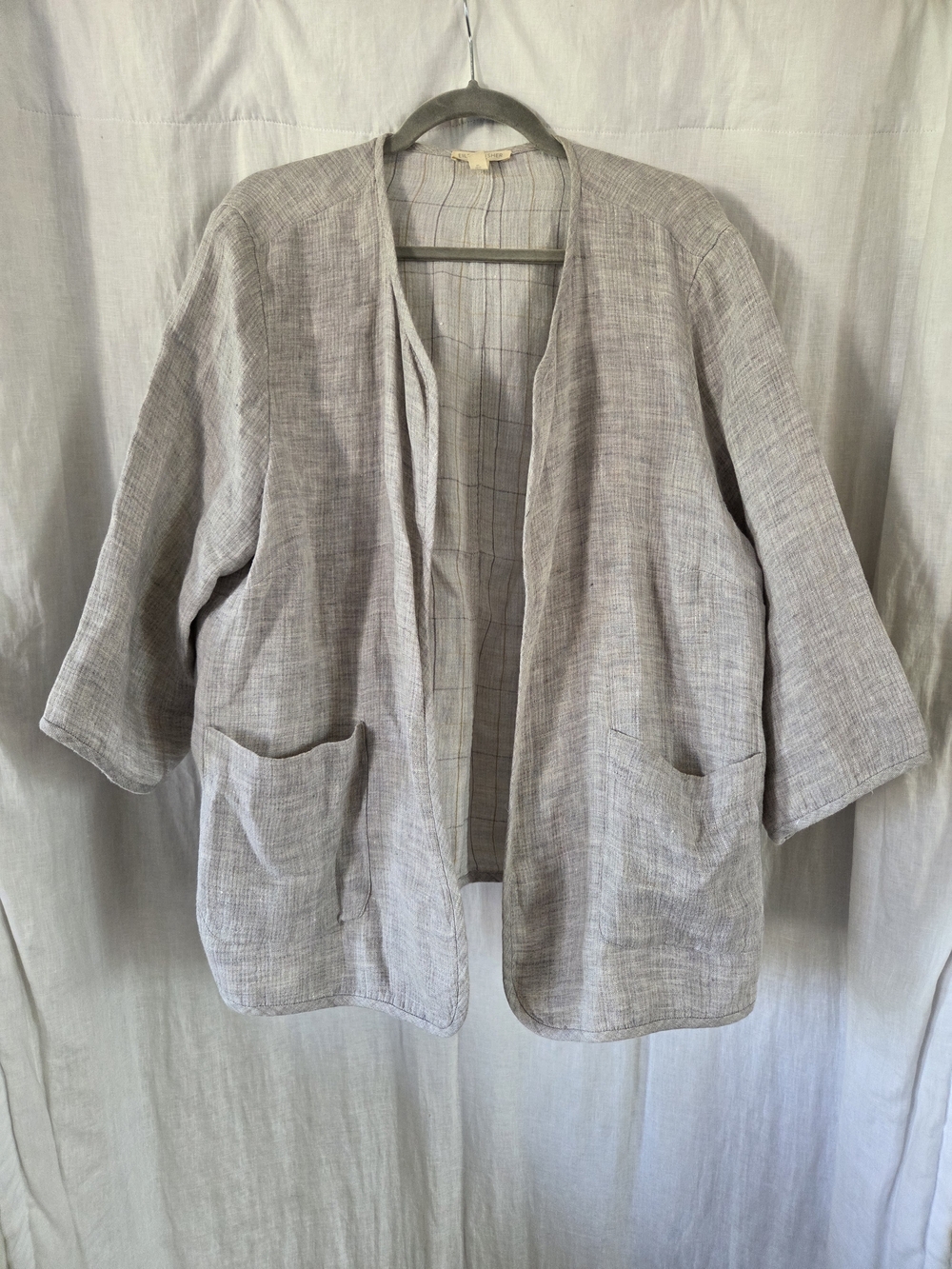 Eileen Fisher | Light Gray Open-Front Linen Jacket